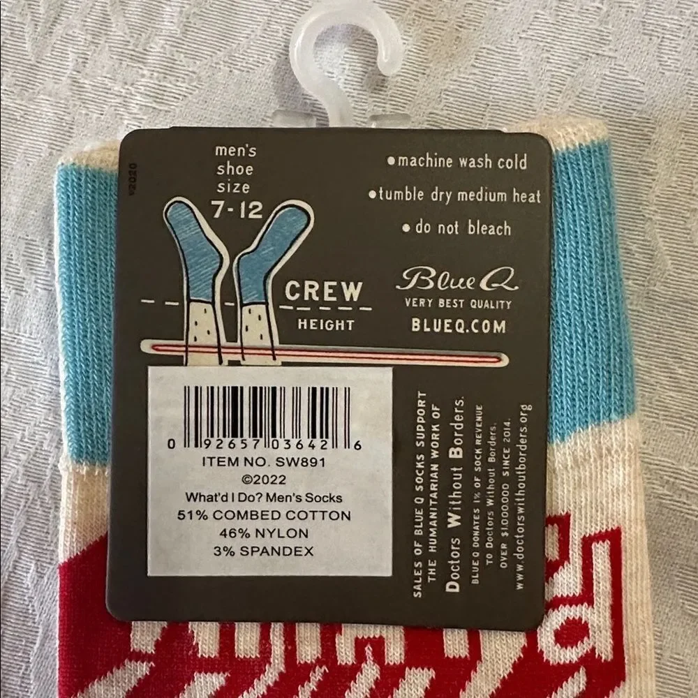 Mens Cotton Crew Socks Blue Q “What’d I Do?” Doghouse